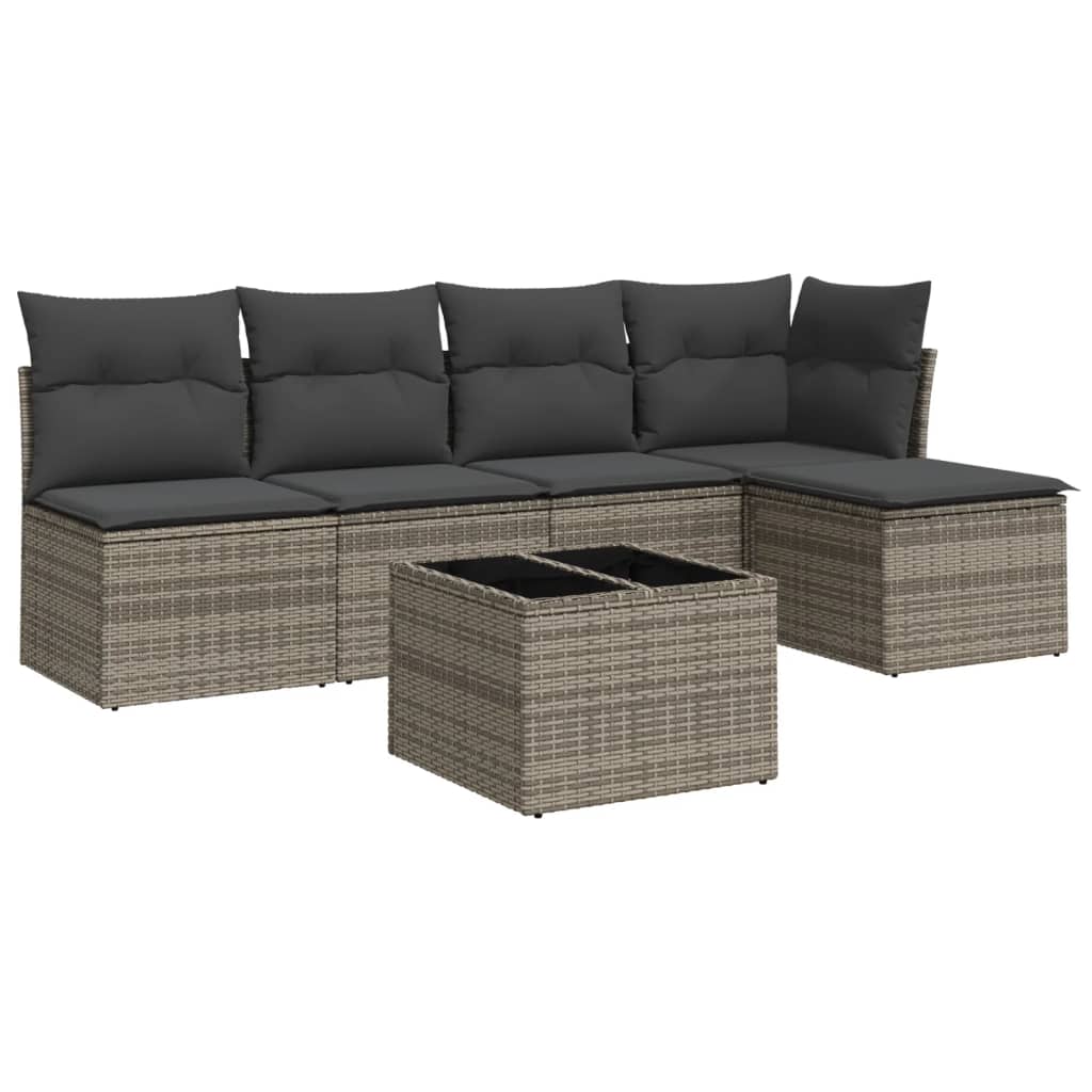 sofasæt til haven 6 dele med hynder polyrattan grå