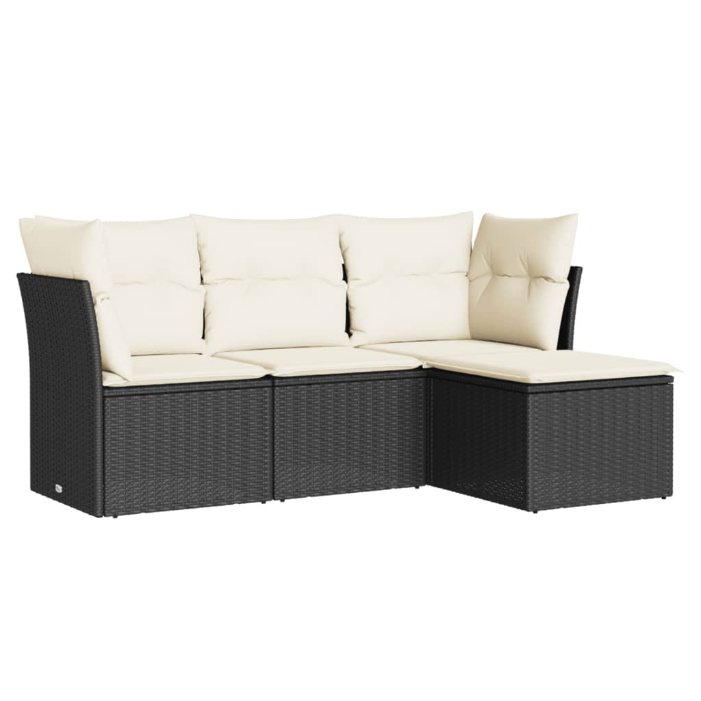 sofasæt til haven 4 dele med hynder polyrattan sort