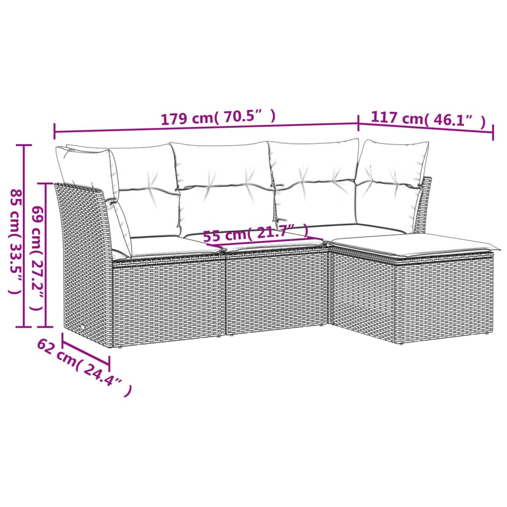 sofasæt til haven 4 dele med hynder polyrattan sort