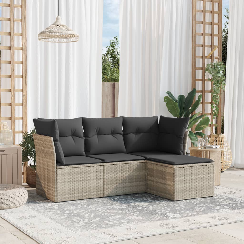sofasæt til haven 4 dele med hynder polyrattan lysegrå