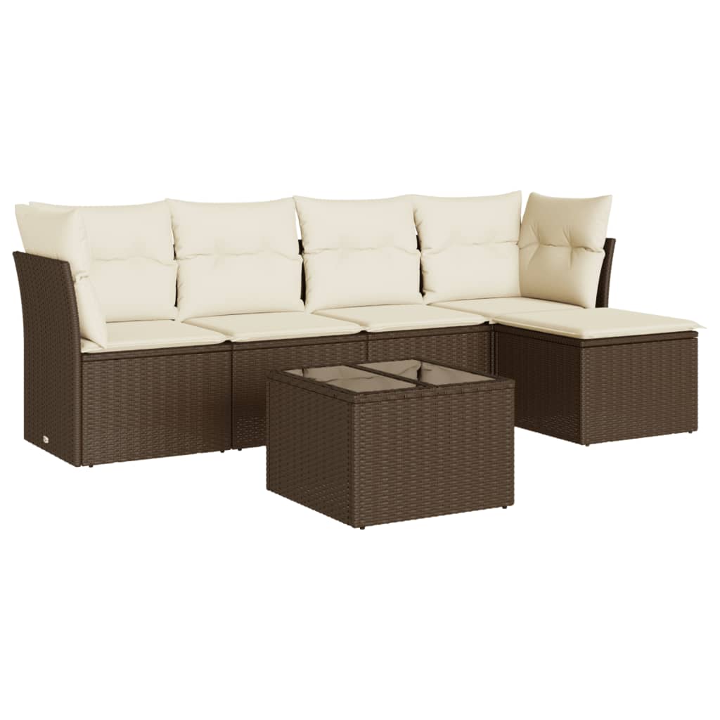 sofasæt til haven 6 dele med hynder polyrattan brun
