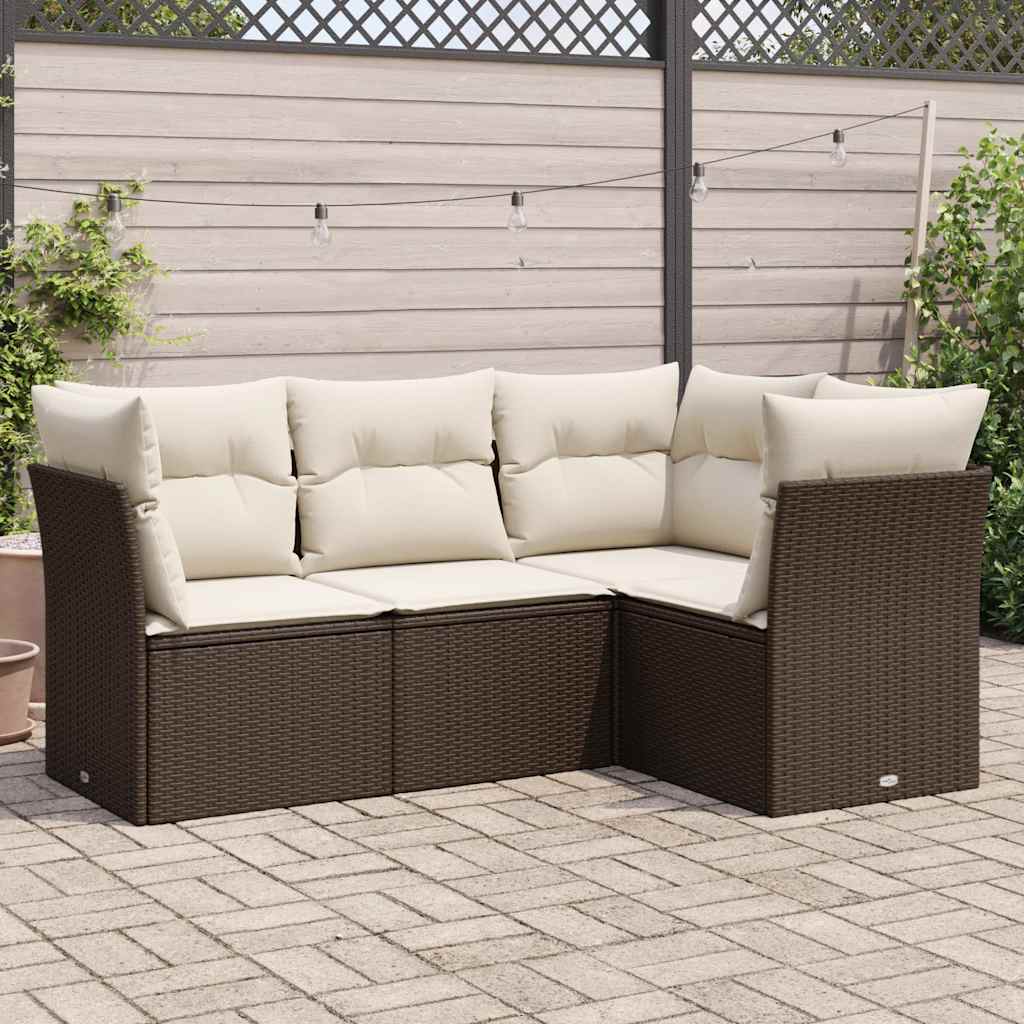 sofasæt til haven 4 dele med hynder polyrattan brun