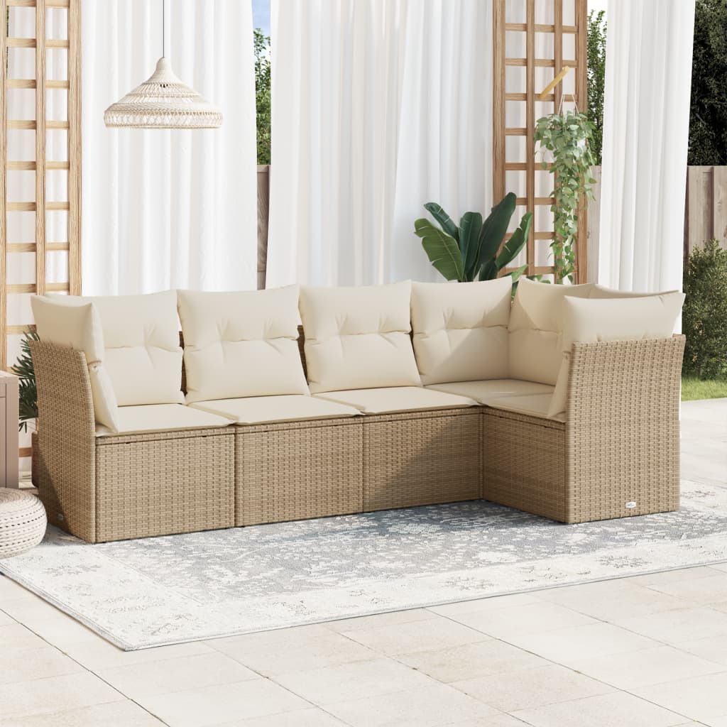 sofasæt til haven 5 dele med hynder polyrattan beige