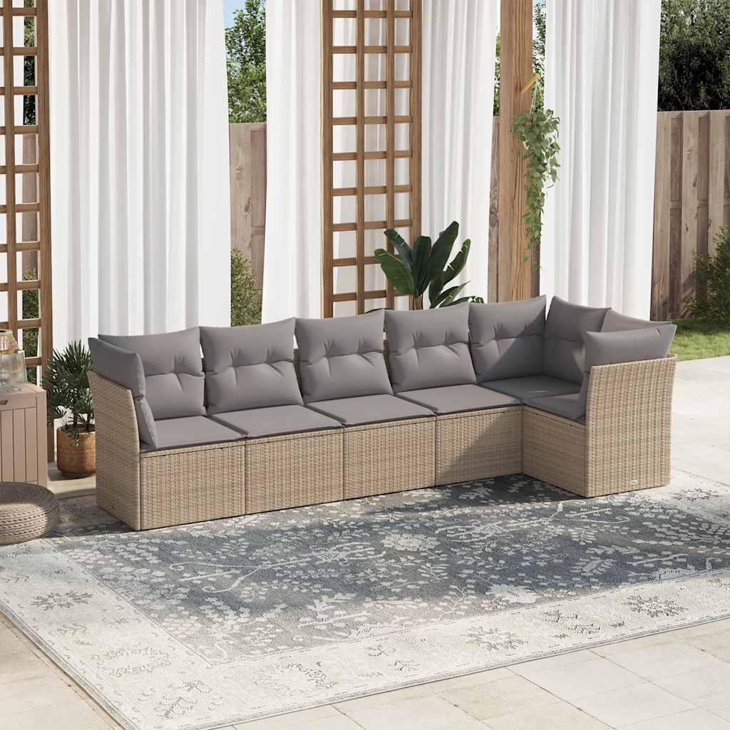 sofasæt til haven 6 dele med hynder polyrattan beige