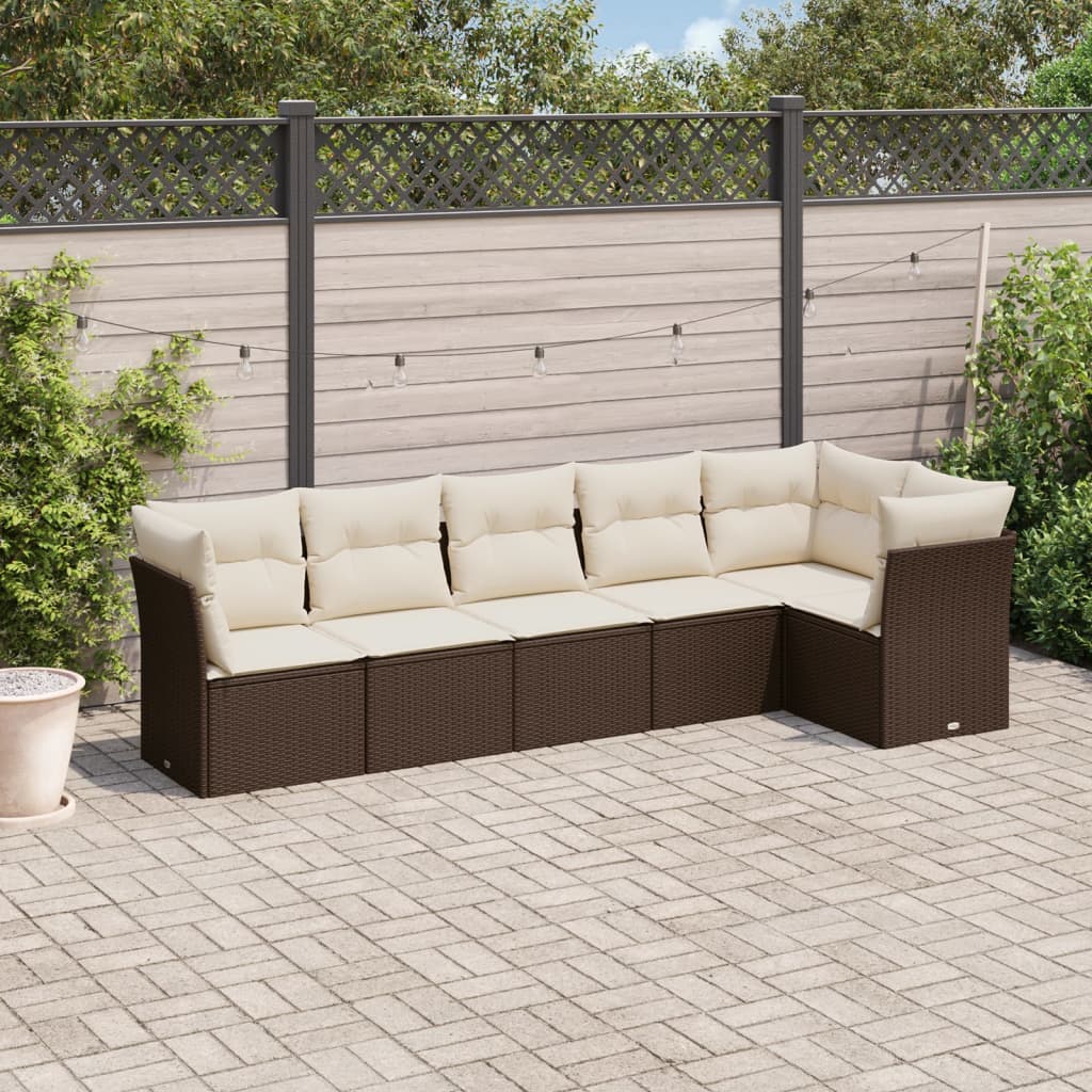 sofasæt til haven 6 dele med hynder polyrattan brun