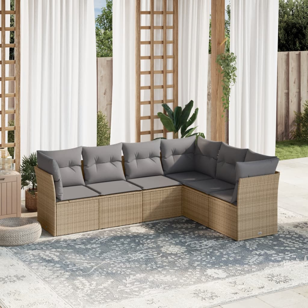 sofasæt til haven 6 dele med hynder polyrattan beige