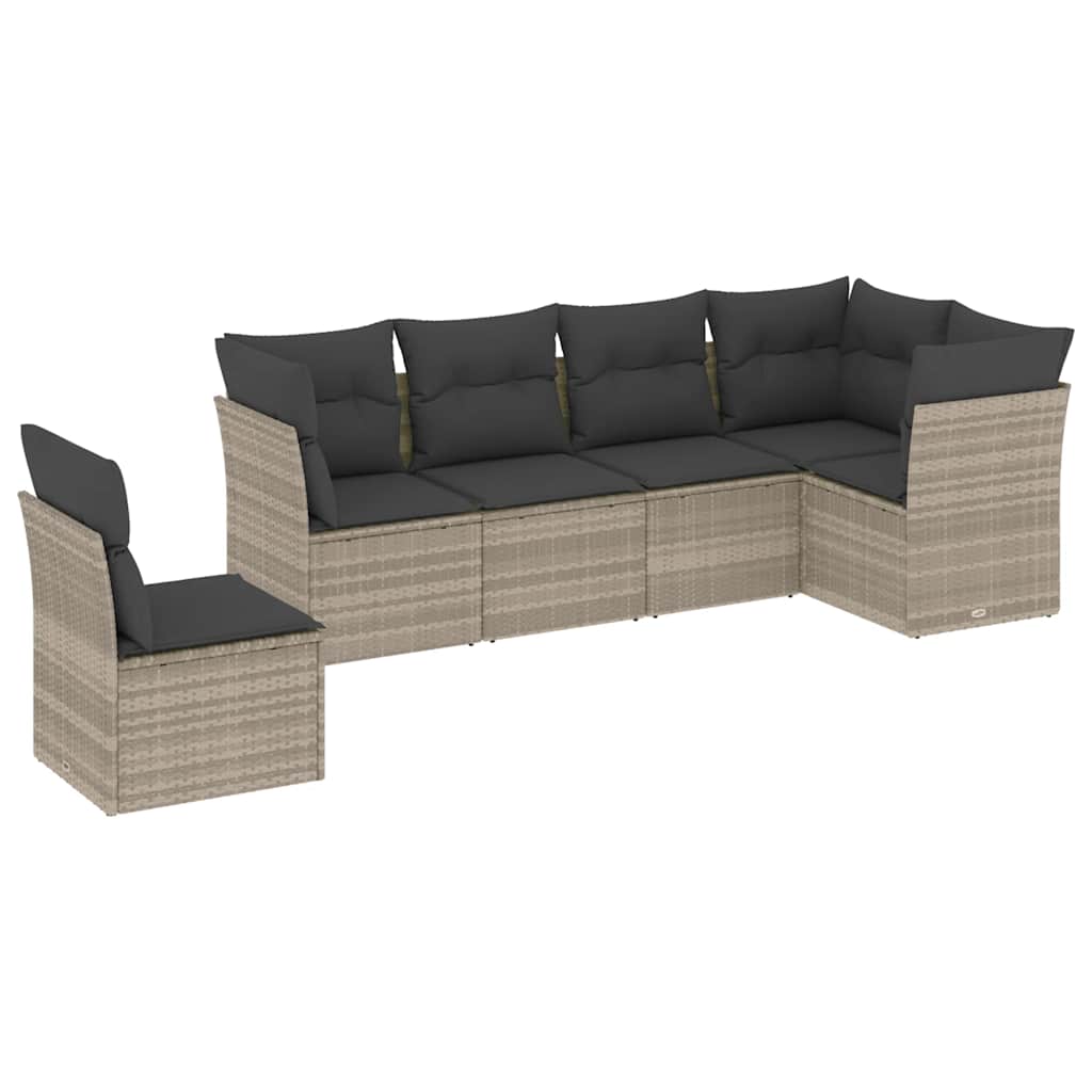 sofasæt til haven 6 dele med hynder polyrattan lysegrå