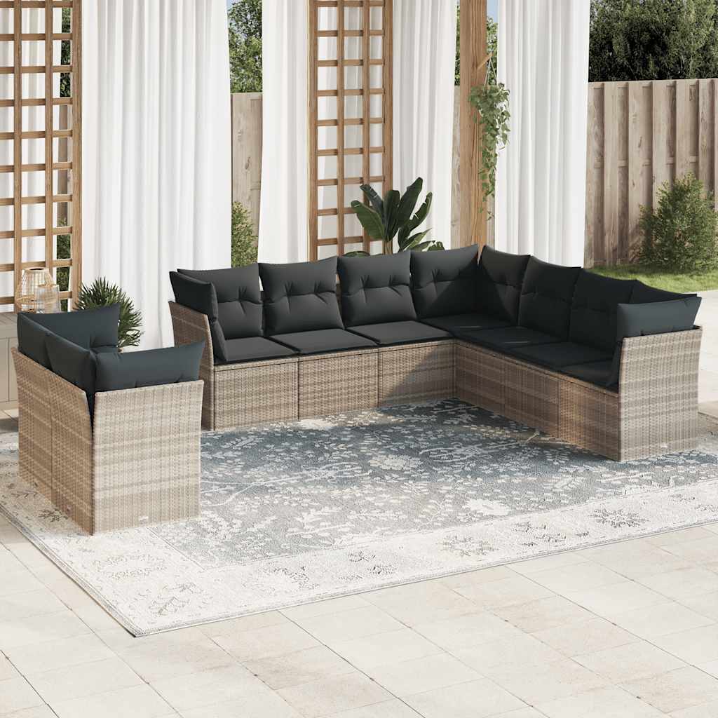sofasæt til haven 9 dele med hynder polyrattan lysegrå