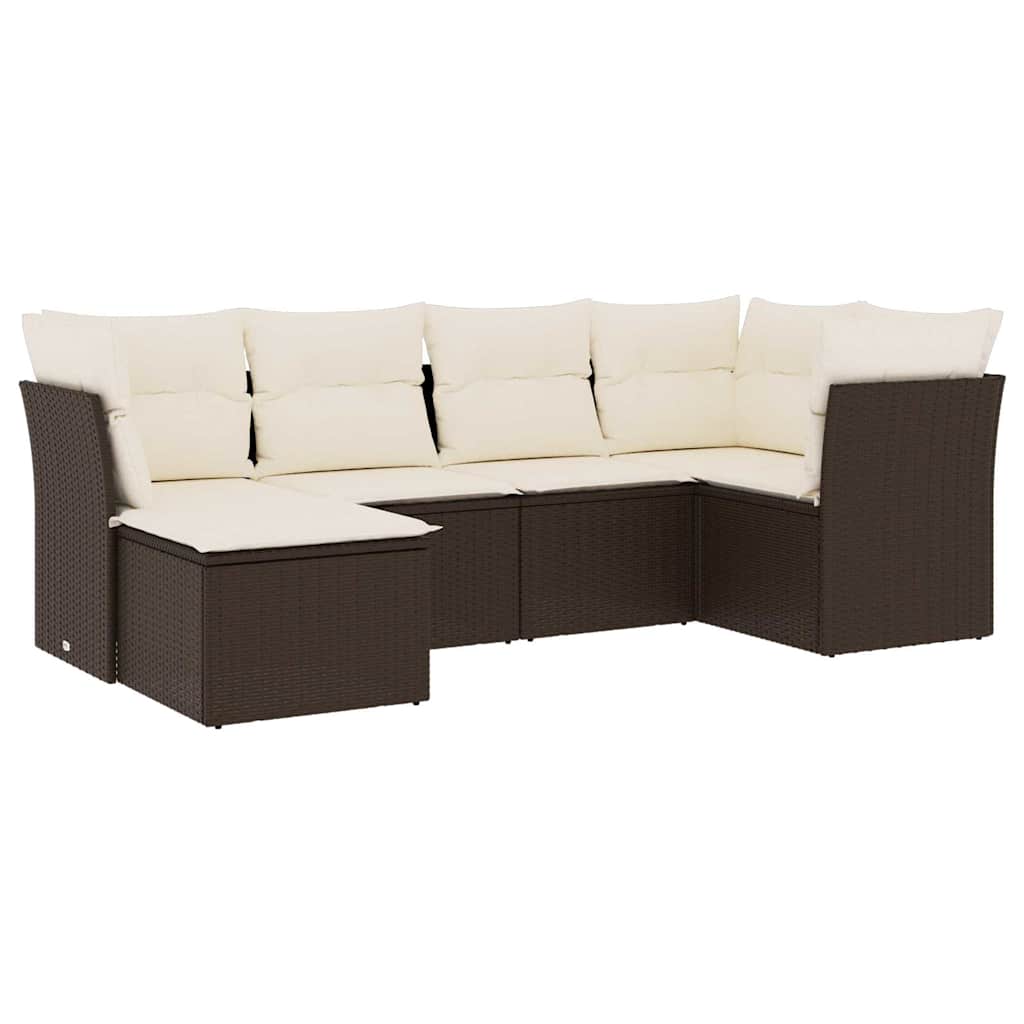 sofasæt til haven 6 dele med hynder polyrattan brun