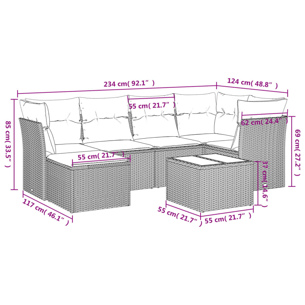 sofasæt til haven 7 dele med hynder polyrattan beige