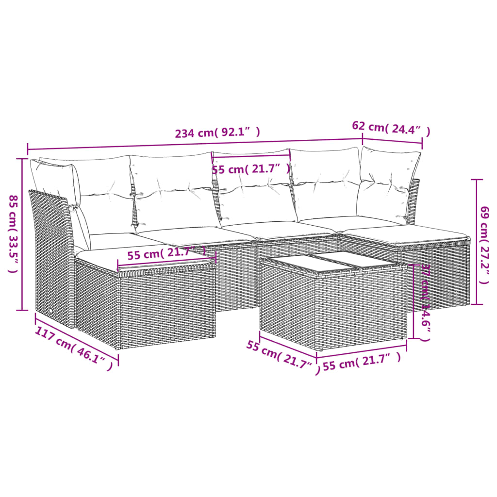 sofasæt til haven 7 dele med hynder polyrattan beige