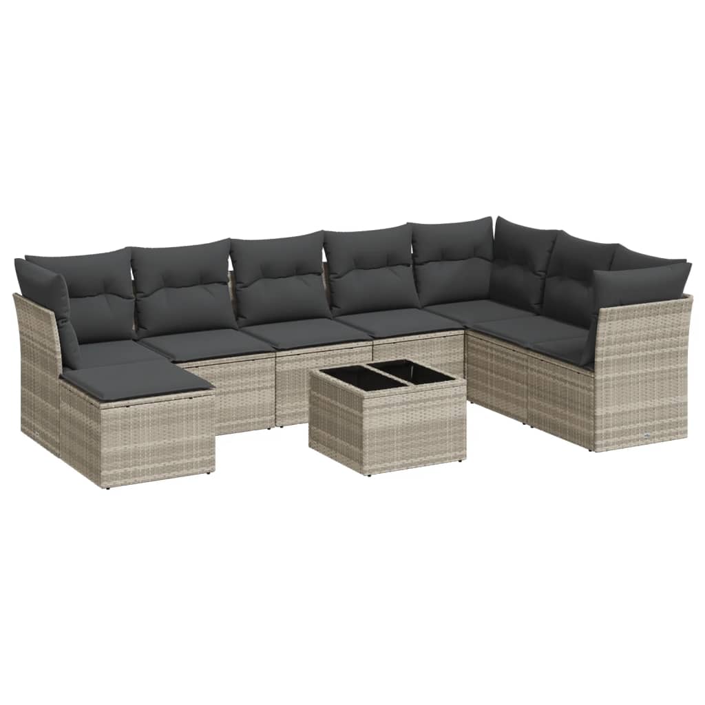 sofasæt til haven 9 dele med hynder polyrattan lysegrå