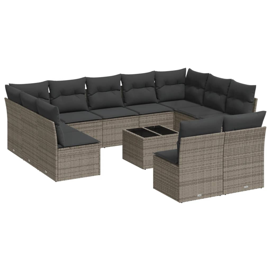 sofasæt til haven 12 dele med hynder polyrattan grå