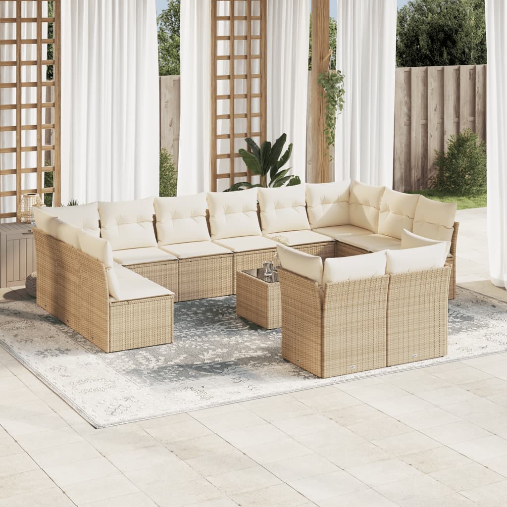 sofasæt til haven 13 dele med hynder polyrattan beige