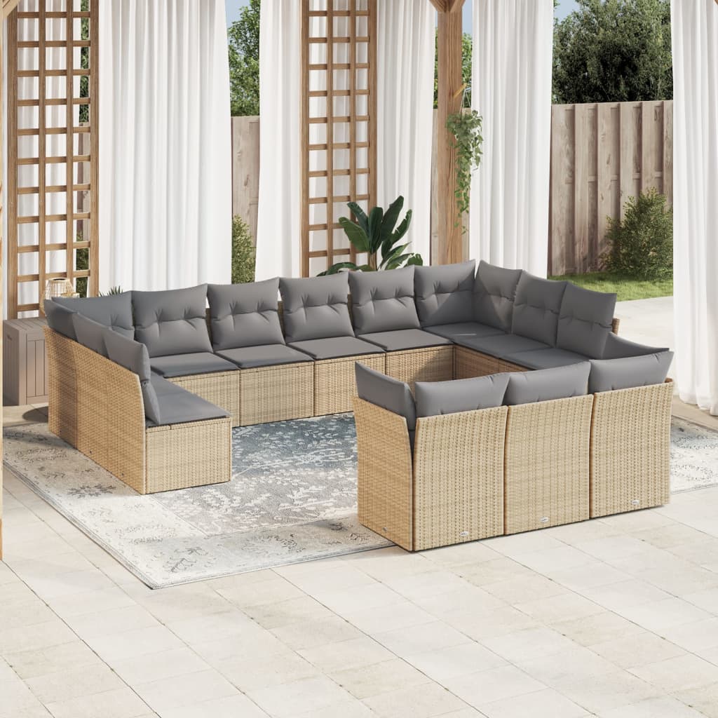 sofasæt til haven 13 dele med hynder polyrattan beige