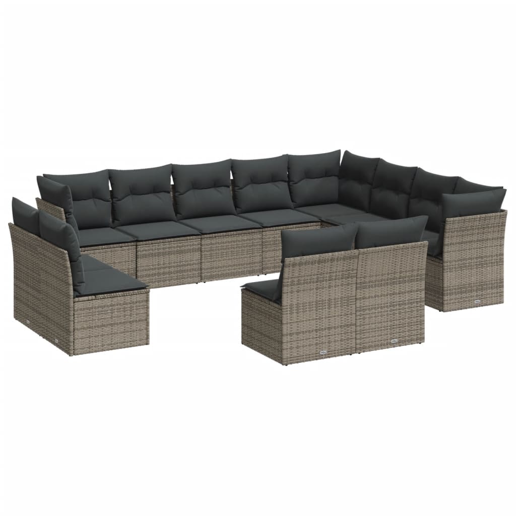 sofasæt til haven 12 dele med hynder polyrattan grå
