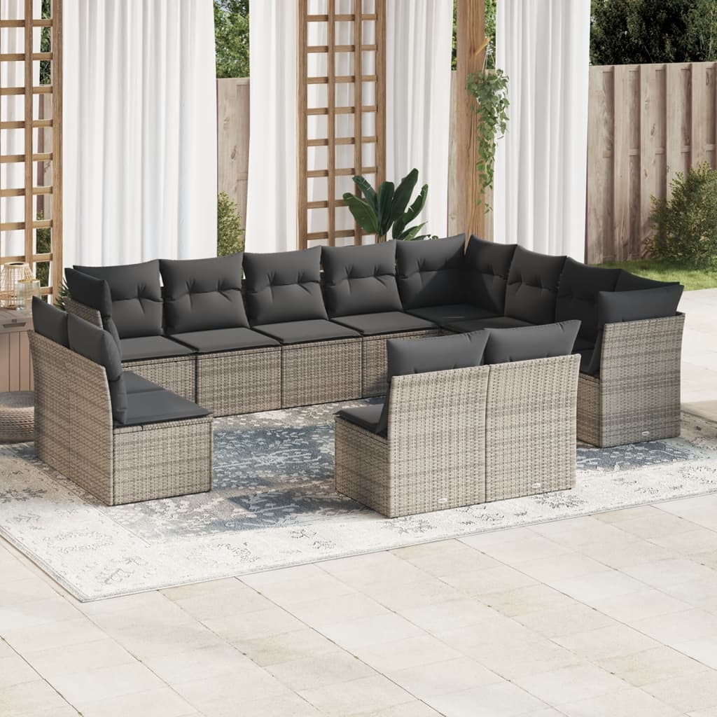 sofasæt til haven 12 dele med hynder polyrattan grå