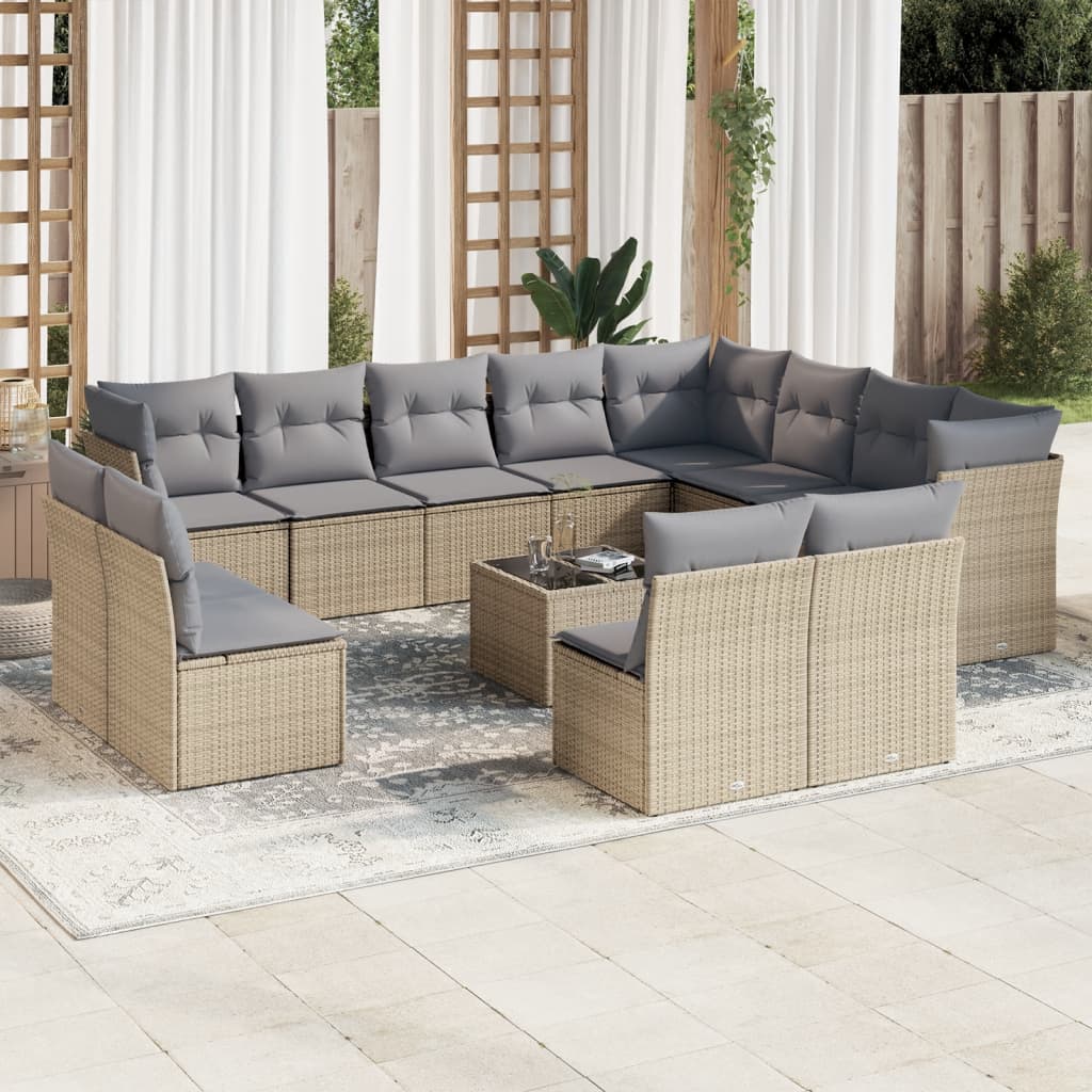 sofasæt til haven 13 dele med hynder polyrattan beige