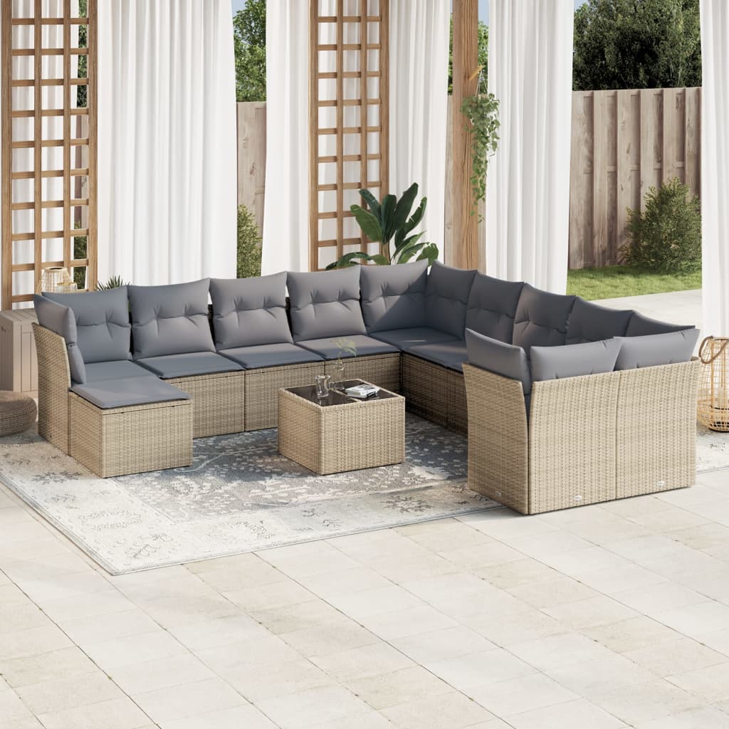 sofasæt til haven 12 dele med hynder polyrattan beige