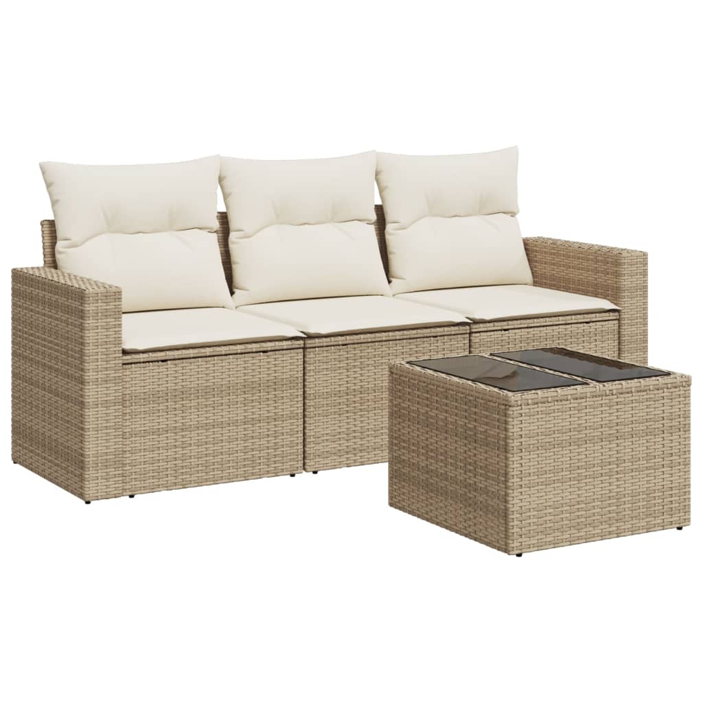 sofasæt til haven 4 dele med hynder polyrattan beige
