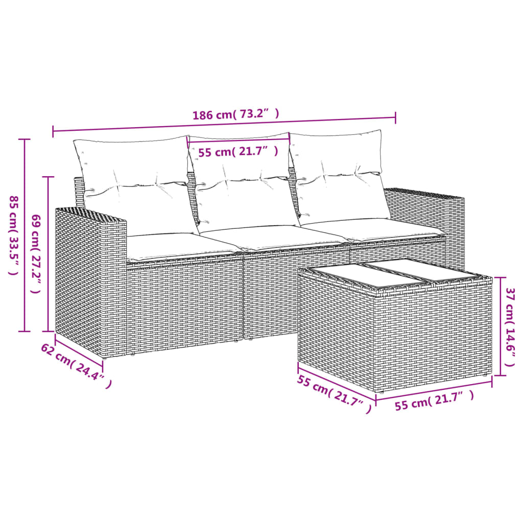 sofasæt til haven 4 dele med hynder polyrattan beige