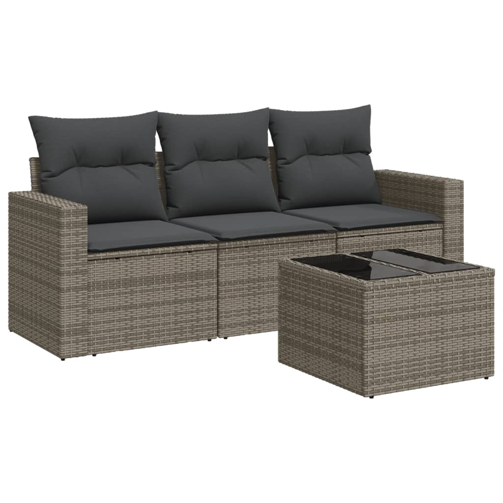 sofasæt til haven 4 dele med hynder polyrattan grå