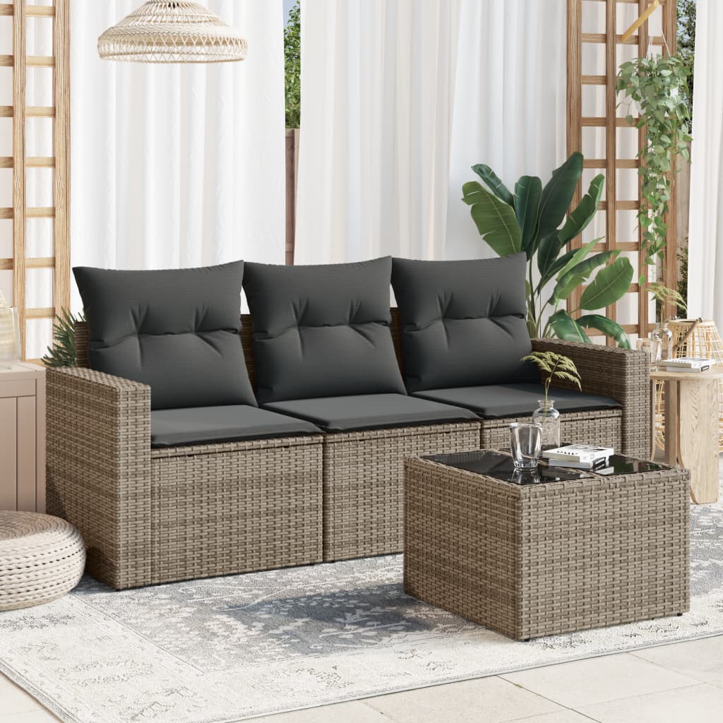 sofasæt til haven 4 dele med hynder polyrattan grå