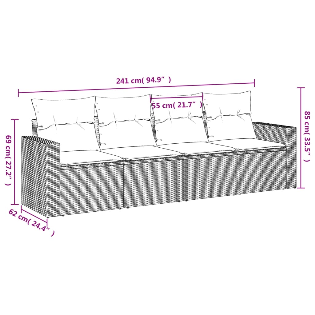 sofasæt til haven 4 dele med hynder polyrattan sort