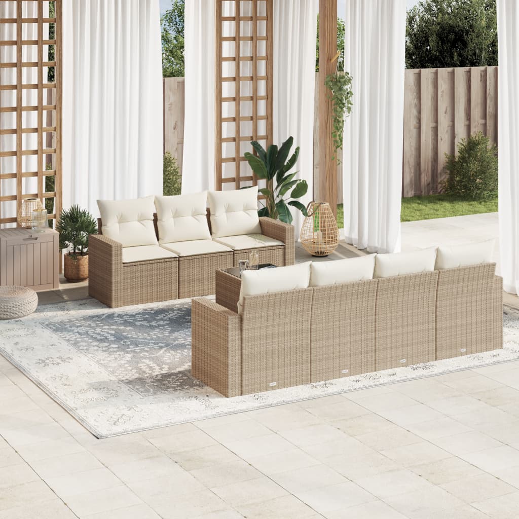 sofasæt til haven 8 dele med hynder polyrattan beige
