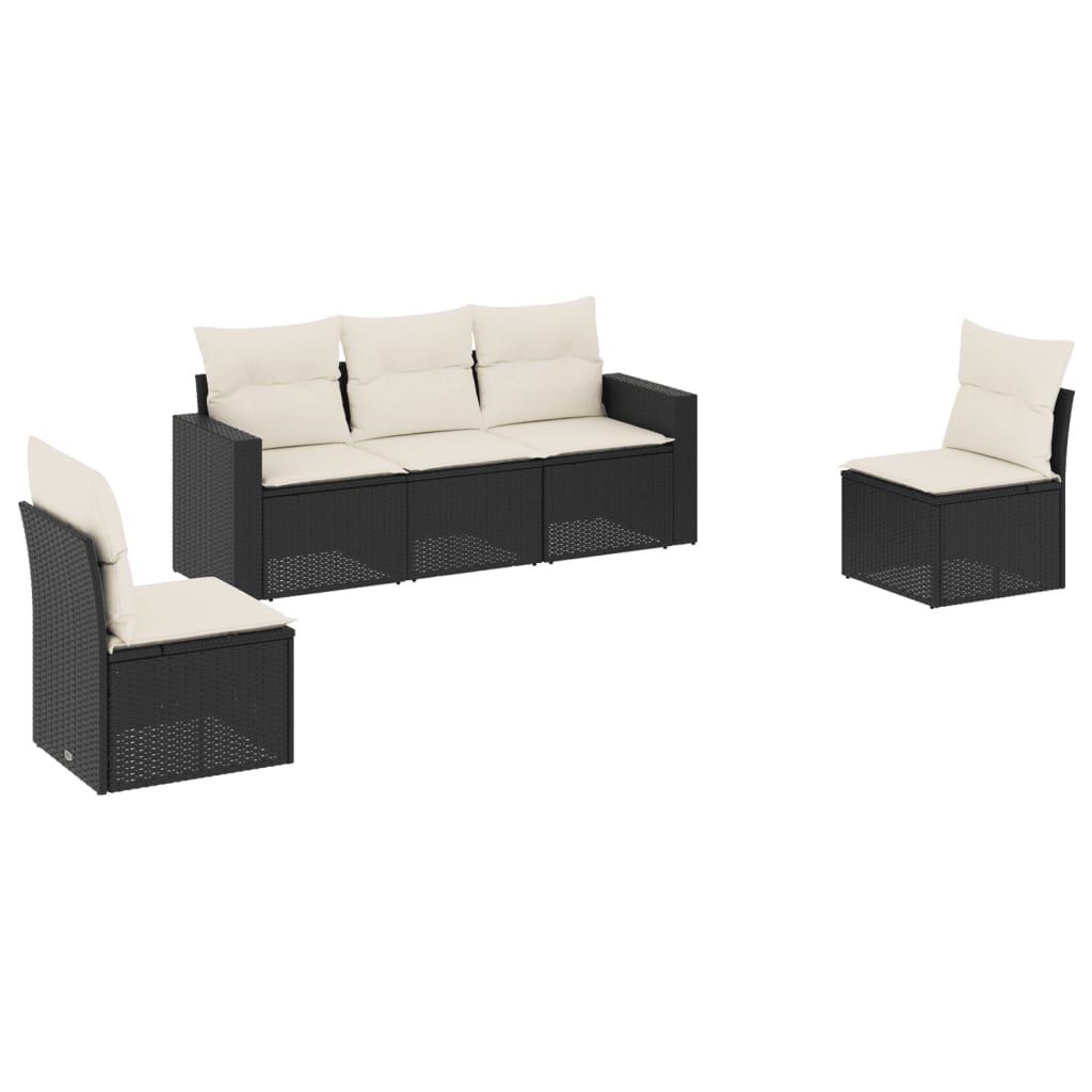 sofasæt til haven 5 dele med hynder polyrattan sort