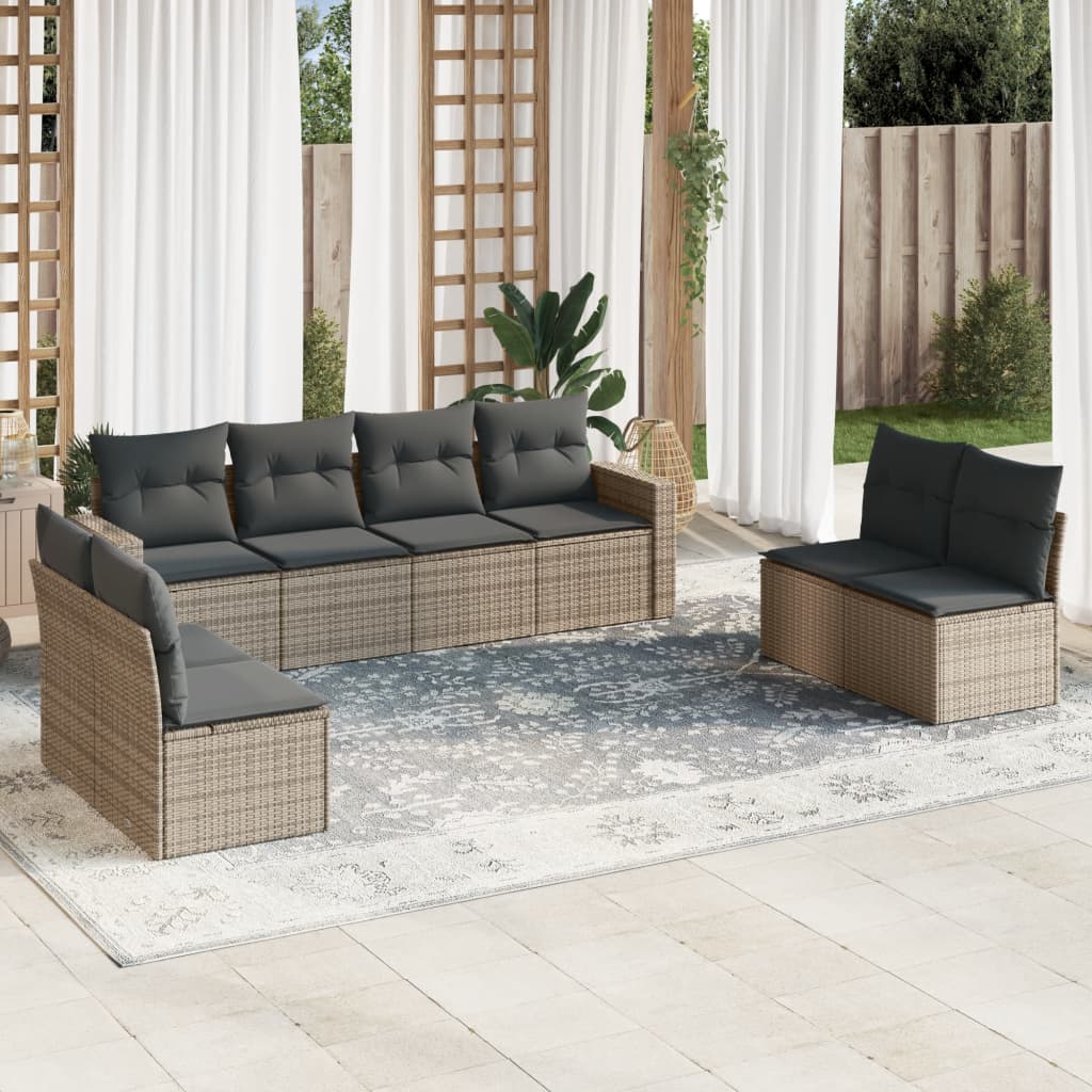 sofasæt til haven 9 dele med hynder polyrattan grå