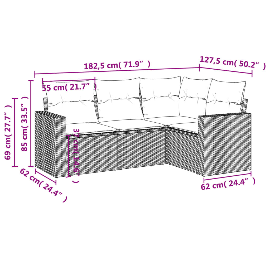 sofasæt til haven 4 dele med hynder polyrattan beige