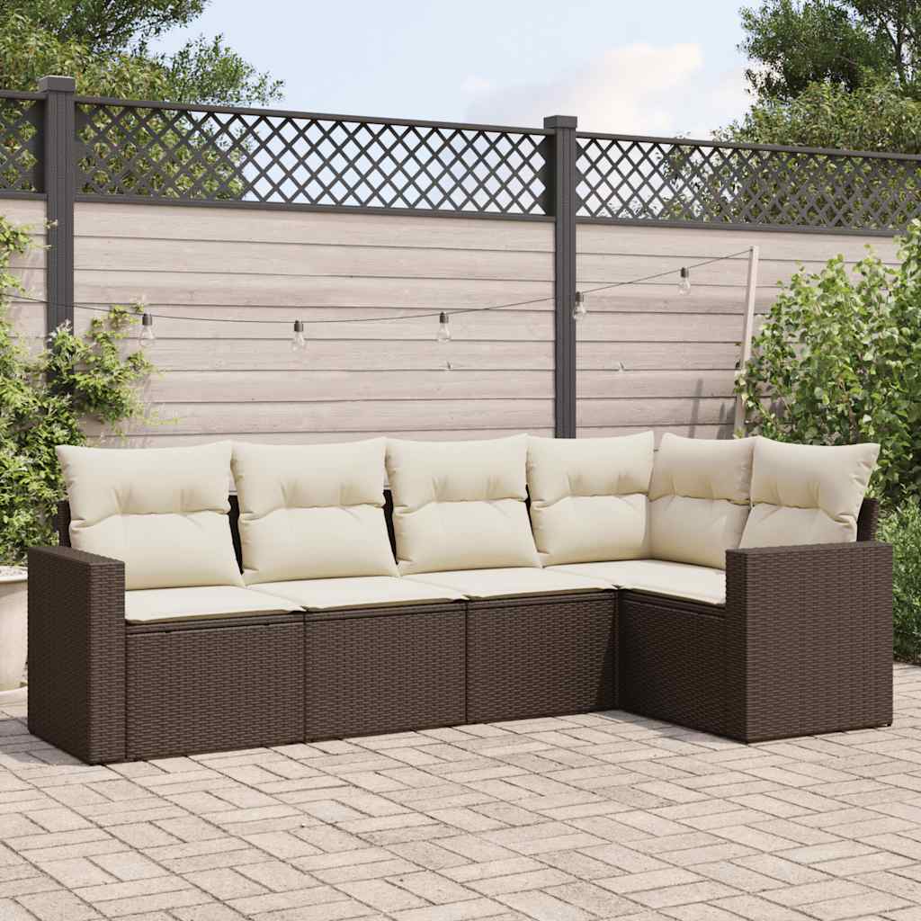 sofasæt til haven 5 dele med hynder polyrattan brun