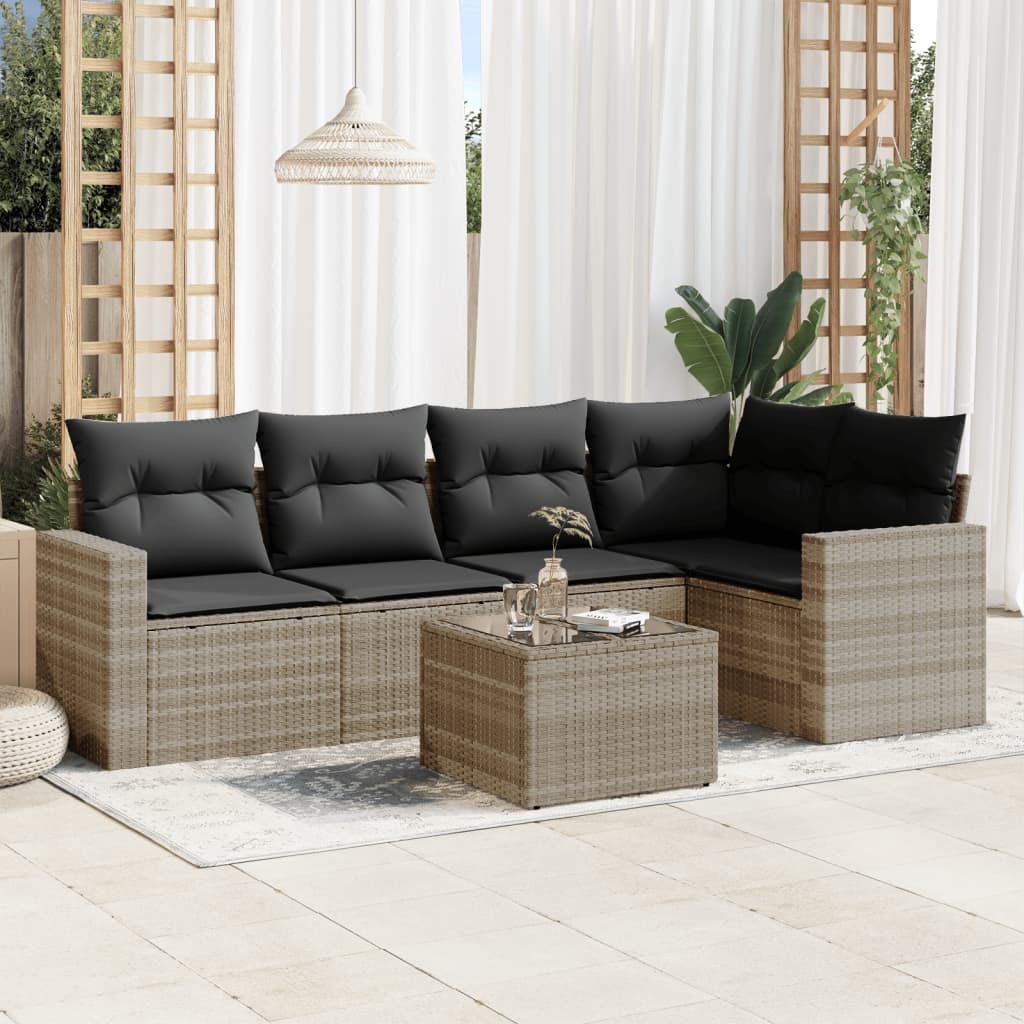 sofasæt til haven 6 dele med hynder polyrattan lysegrå