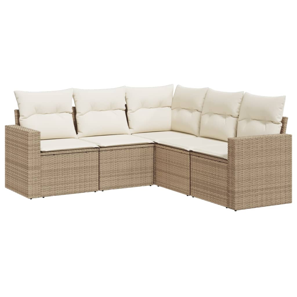 sofasæt til haven 5 dele med hynder polyrattan beige