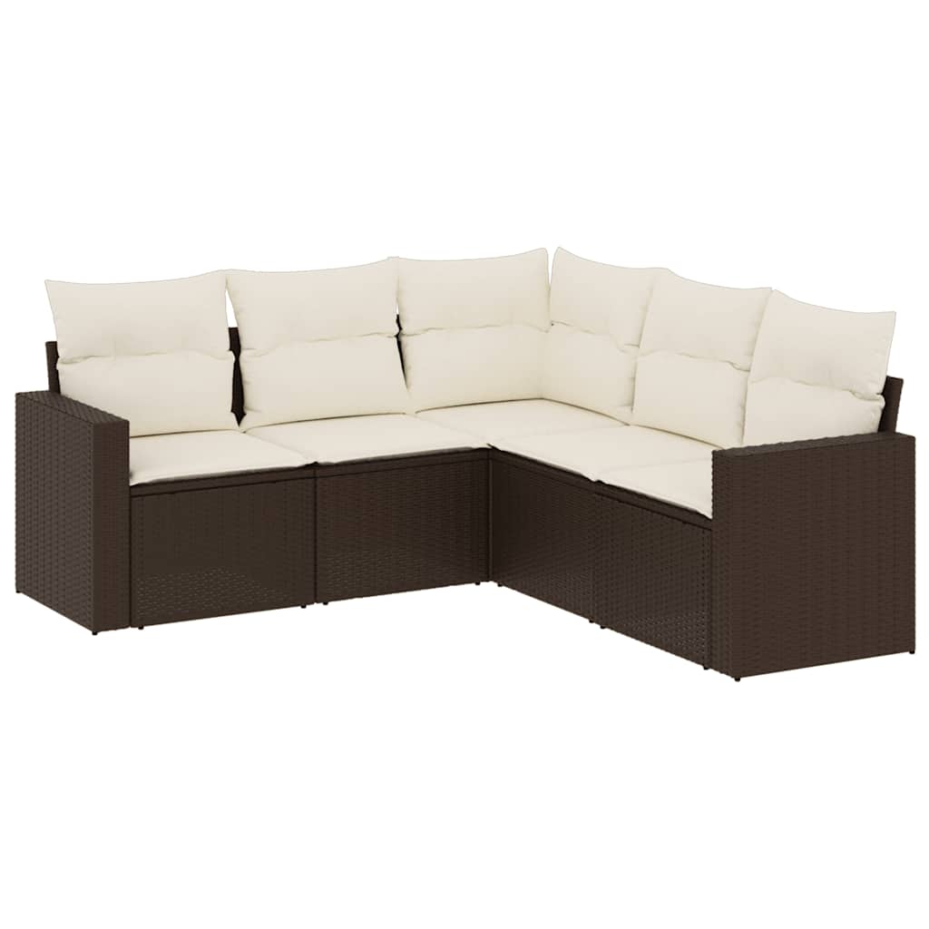 sofasæt til haven 5 dele med hynder polyrattan brun