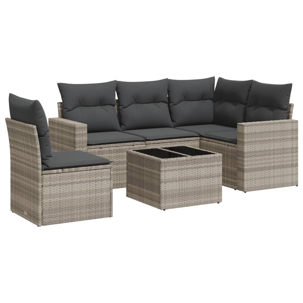 sofasæt til haven 6 dele med hynder polyrattan lysegrå