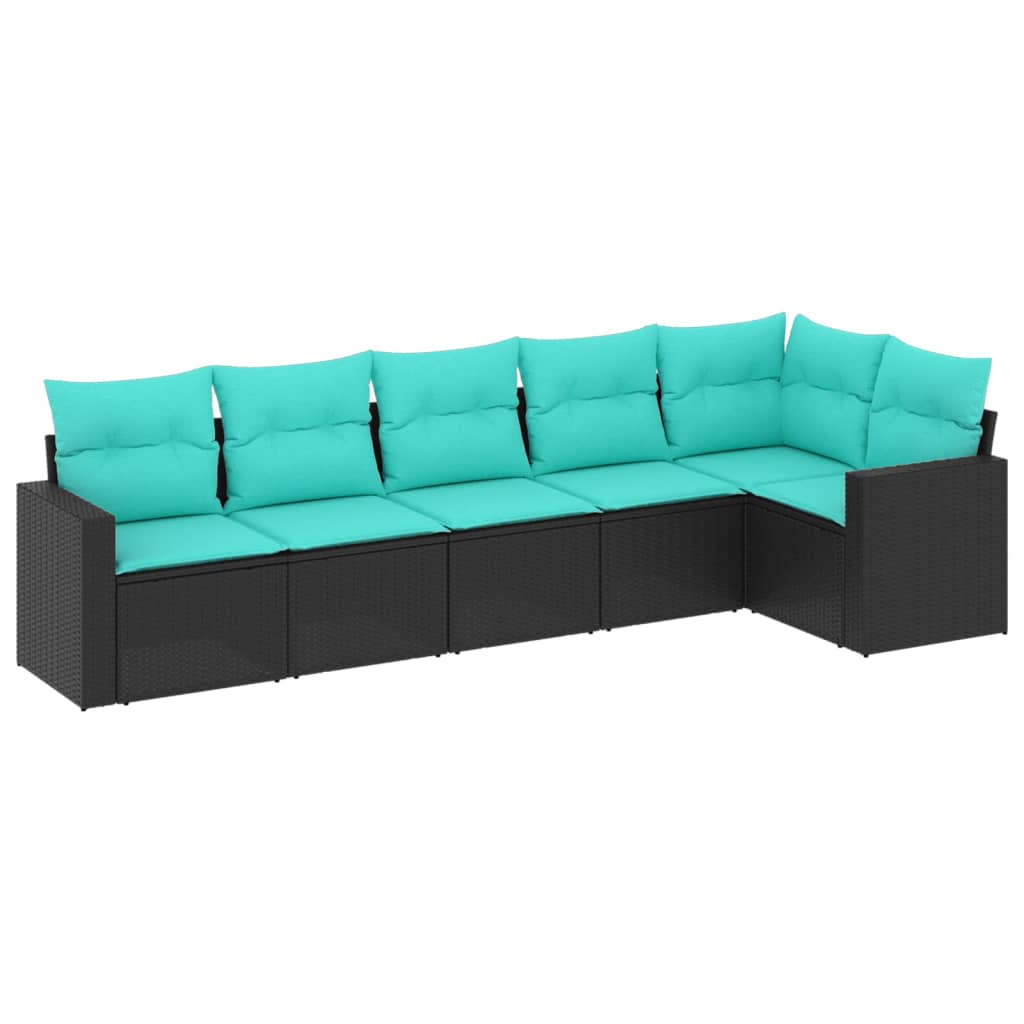 sofasæt til haven 6 dele med hynder polyrattan sort