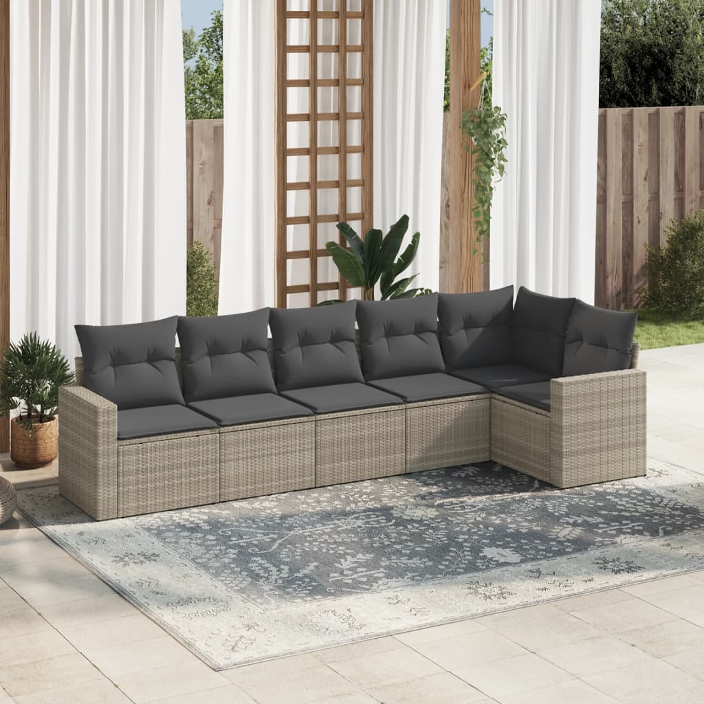 sofasæt til haven 6 dele med hynder polyrattan lysegrå