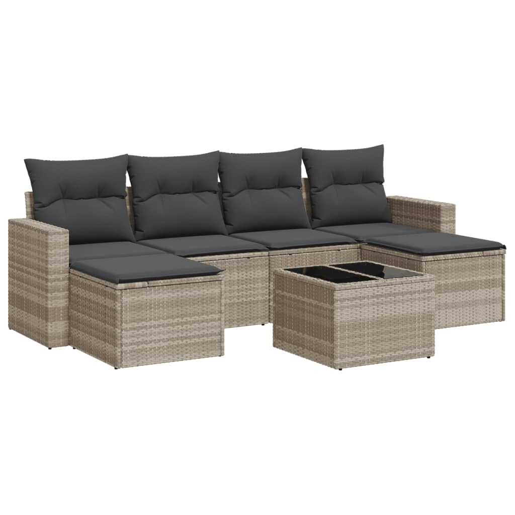sofasæt til haven 7 dele med hynder polyrattan lysegrå