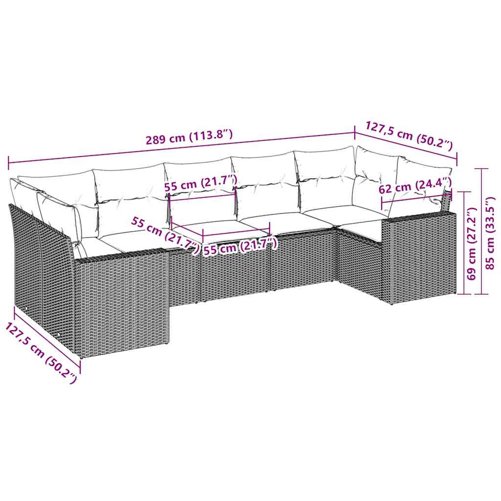 sofasæt til haven 7 dele med hynder polyrattan lysegrå