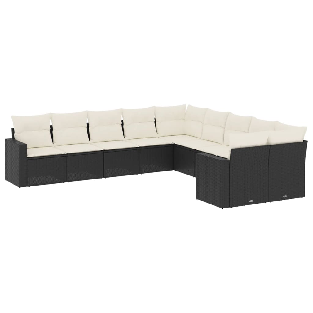 sofasæt til haven 10 dele med hynder polyrattan sort