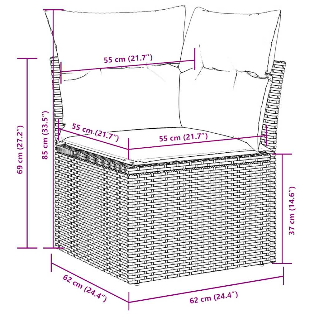 loungesæt til haven 11 dele med hynder polyrattan grå