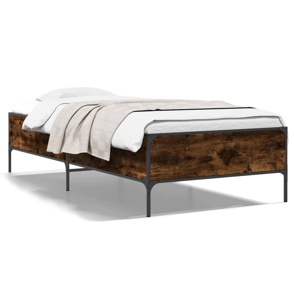 sengeramme 100x200 cm konstrueret træ og metal røget eg
