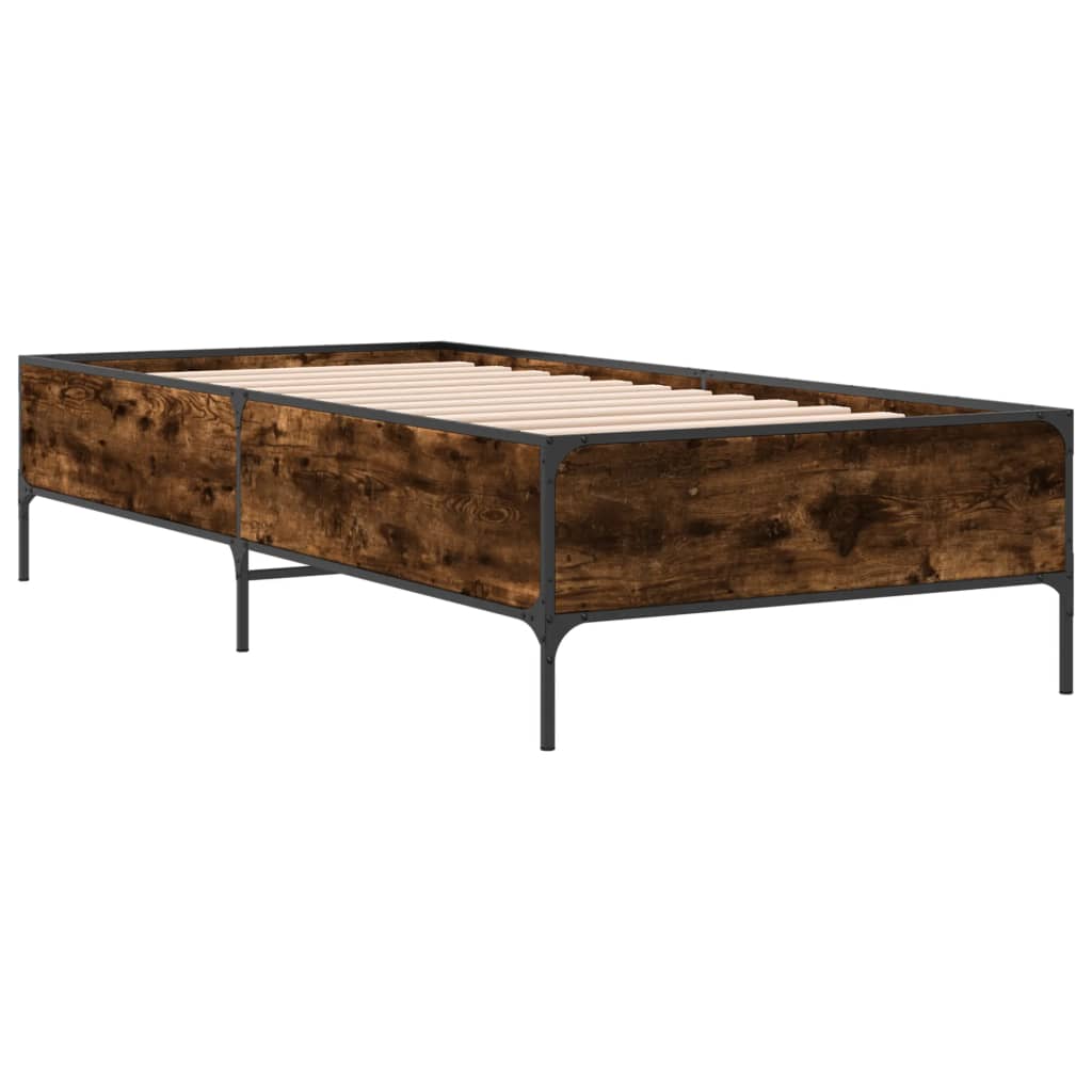 sengeramme 100x200 cm konstrueret træ og metal røget eg