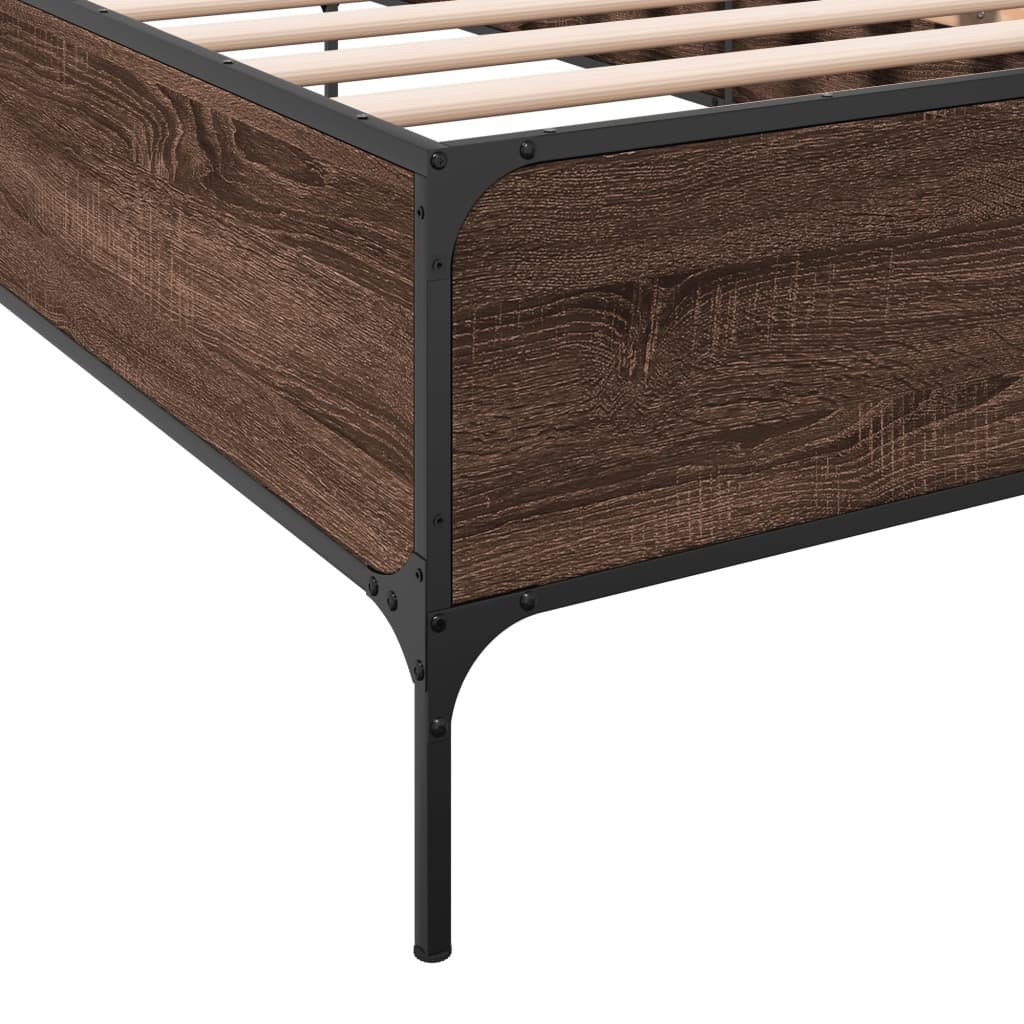 sengeramme 100x200 cm konstrueret træ og metal brunt egetræ