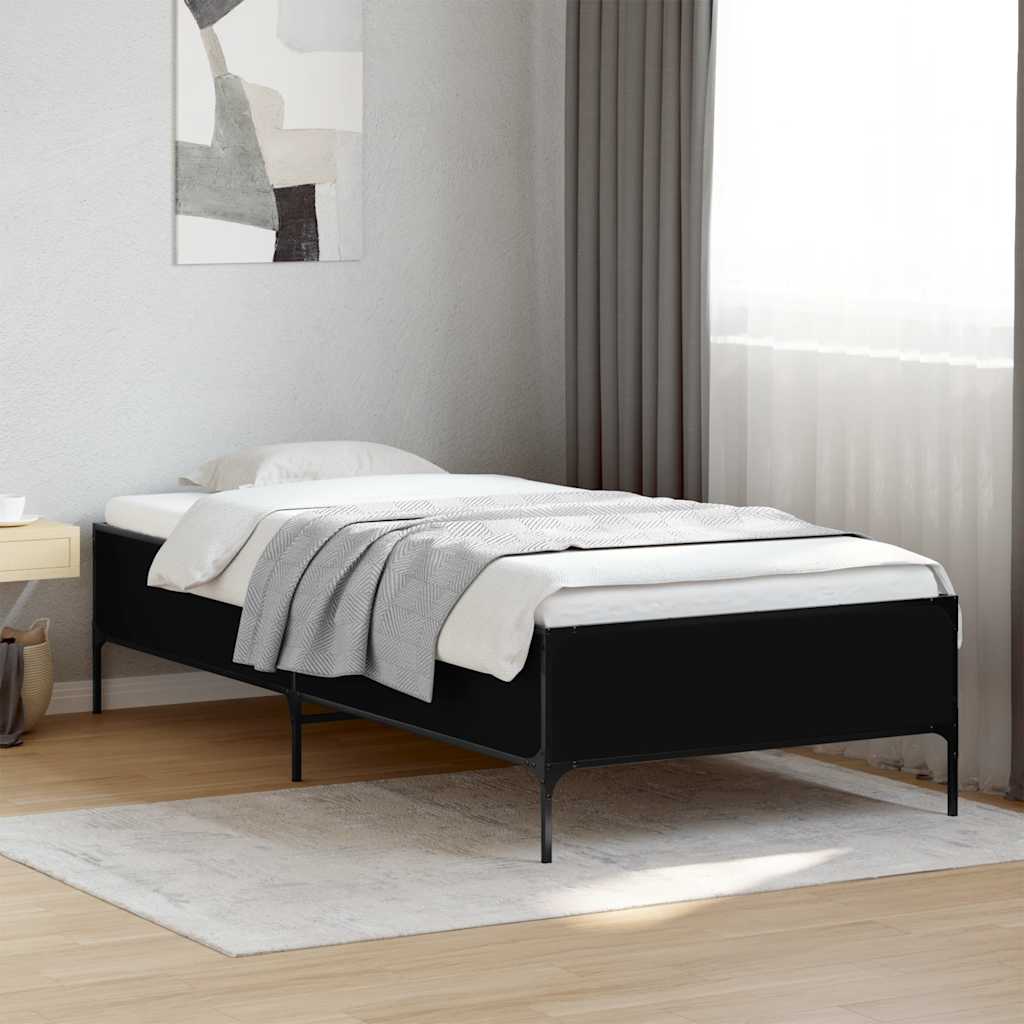 sengeramme 90x200 cm konstrueret træ og metal sort