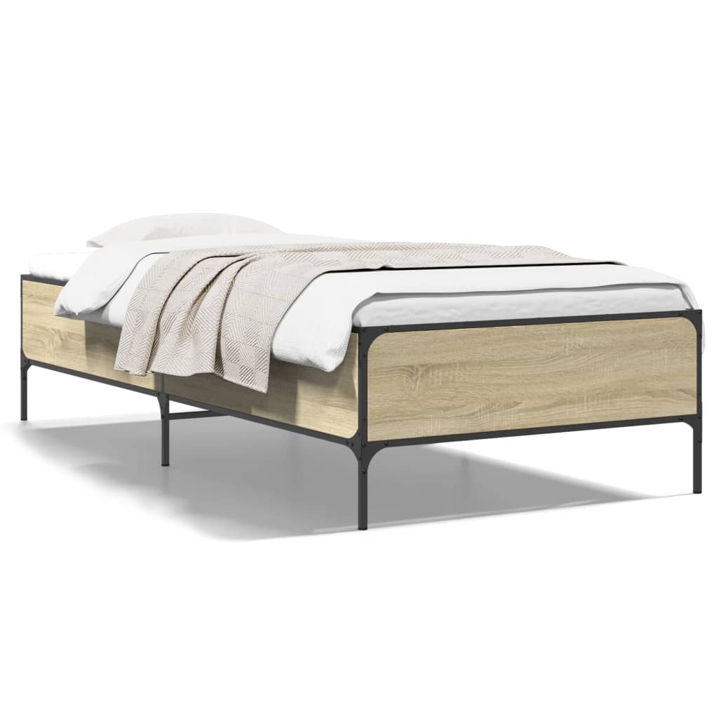 sengeramme 90x200 cm konstrueret træ og metal sonoma-eg
