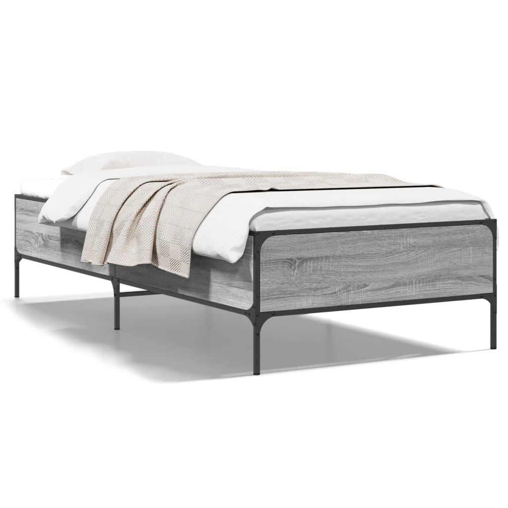 sengeramme 90x200 cm konstrueret træ og metal grå sonoma-eg