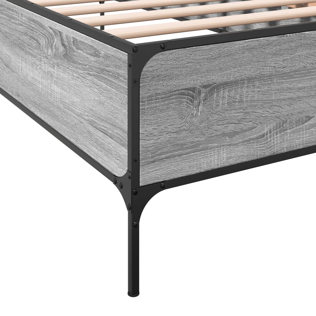 sengeramme 90x200 cm konstrueret træ og metal grå sonoma-eg